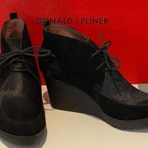 DONALD J PLINER NILOS BLACK  SUEDE + CALF HAIR WEDGE BOOTIES